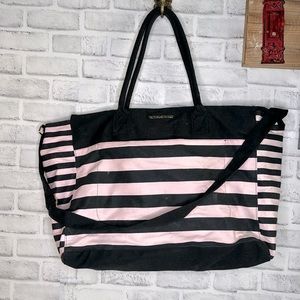 Victoria’s Secret Striped Duffle Bag Tote Travel Pink & Black
